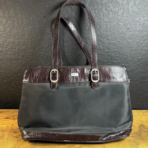Solo New York Handbags - Solo New York Laptop Tote Brown Black Faux Croc Nylon Briefcase Womens Large